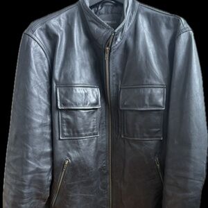 Express Men’s Black Leather Jacket XL – Classic Zip Front, Multiple Pockets